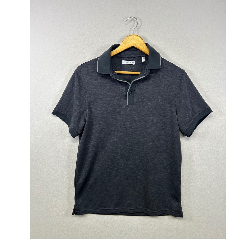 Business Casual Geoffrey Beene Mens Small Gray Slub Contrast Trim Polo Shirt